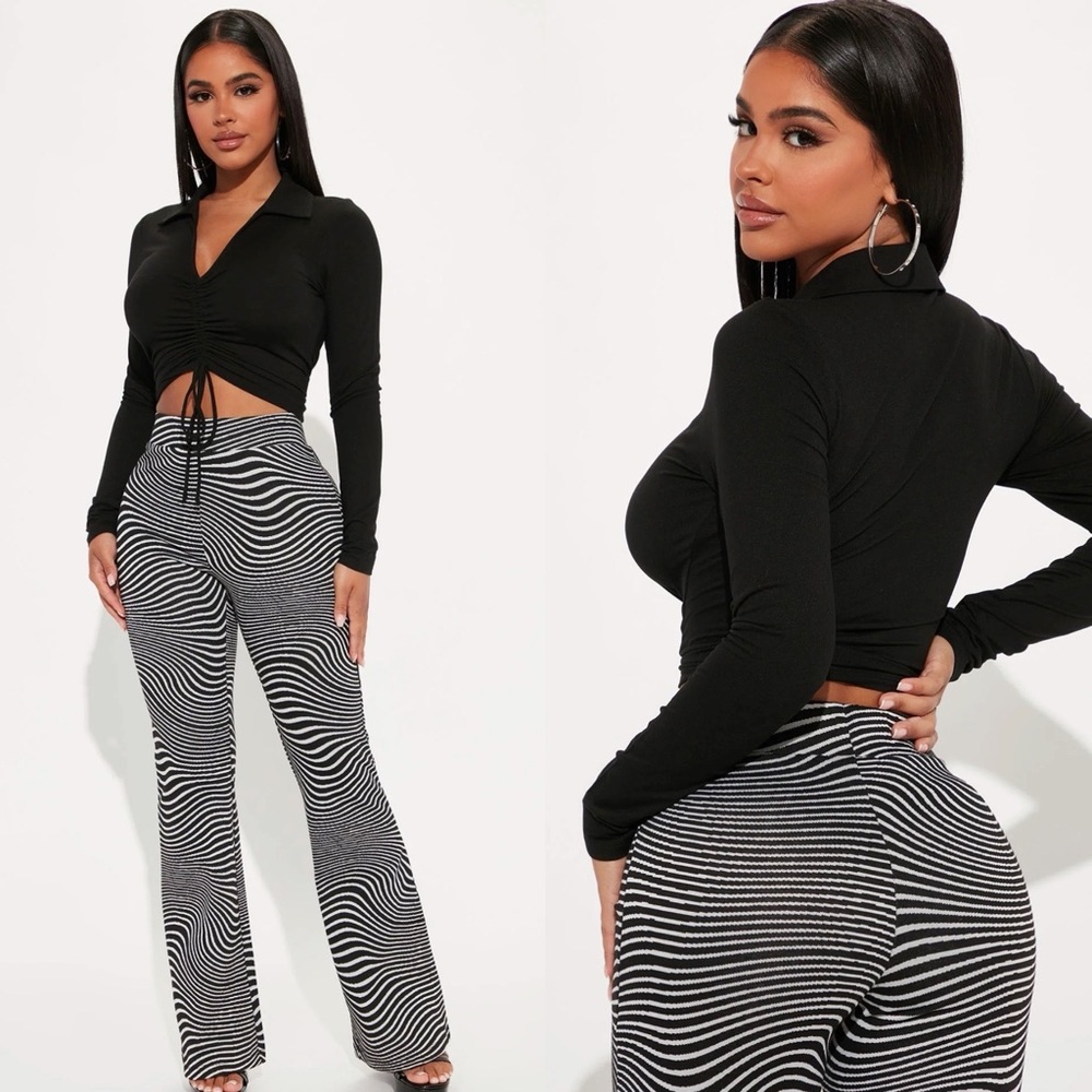Fashion Nova Black Analisa Collared Ruched Long Sleeve Blouse Size 1X - Picture 2 of 8